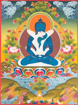 Samantabhadra Yab Yum Buddha Original Hand-Painted Tibetan Buddhist Thangka | Small Size Wall Decoration Painting